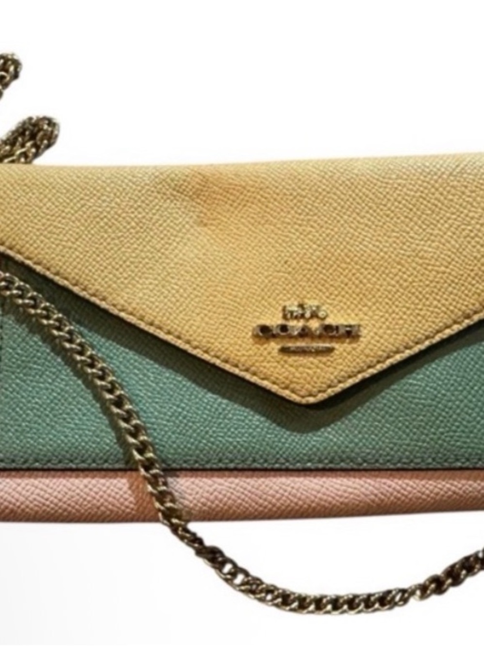Coach Tri-Color Leather Crossbody Bag in Yellow, Green & Pink